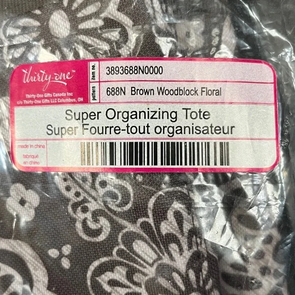 thirty-one New in Bag Super Organizing Tote in Brown Floral Woodblock - Picture 10 of 10